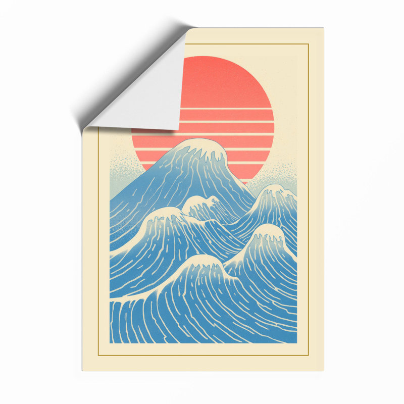 Wave and Rising Sun Japandi - Framed Print, A1 - 84.1 x 59.4 cm, Unframed