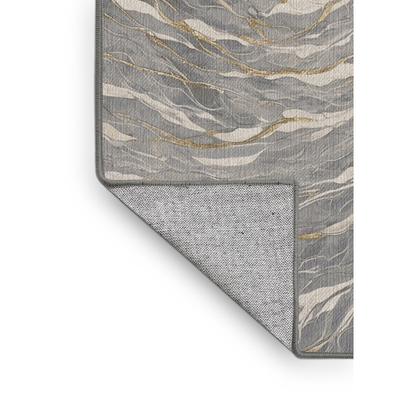 Machine Washable Gray Area Rug, Round 4'