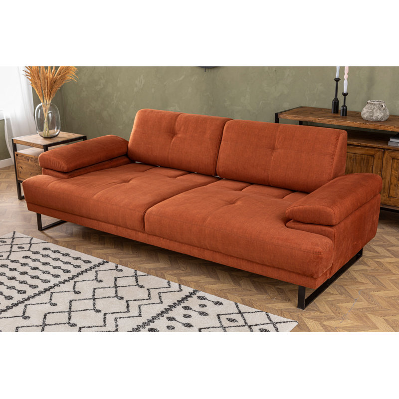 Canapé-lit moderne à 3 places, orange, 94,2 x 39,0 x 32,7 pouces | Structure en bois de hêtre durable et en carton, tissu 100% polyester | Mécanisme de bras réglable, dossier mobile, nettoyage à sec | Hôtel élégant et design industriel