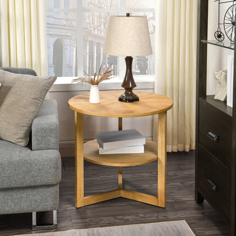 Freyha Pedestal End Table with Storage, 24" H x 25.2" W x 25.2" D, Oak