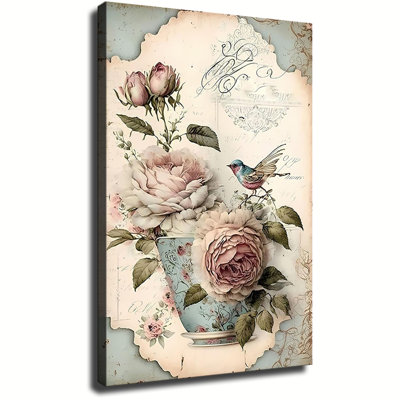 Peinture sur toile encadrée en bois Impression artistique Shabby Chic Roses Décoration murale unique et créative