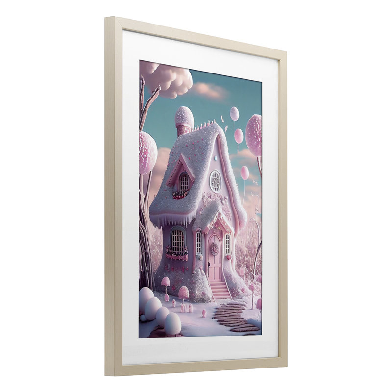 Reproduction sous verre Magicville, H 20 po x l 14 po, Cadre de récolte en pin