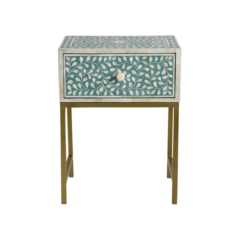 Table de chevet en métal à 1 tiroir Mereus, Bleu