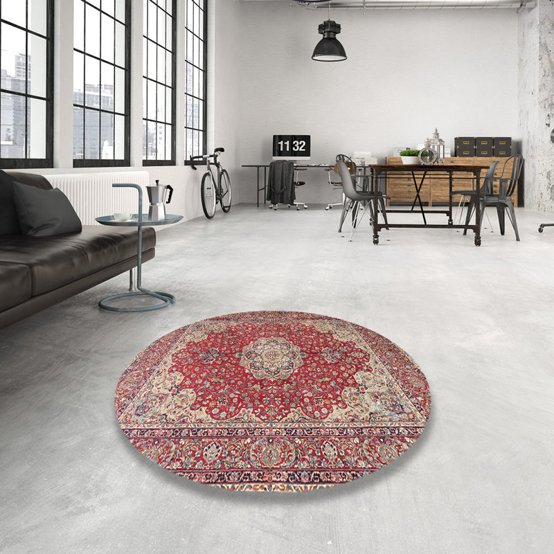 Tapis oriental en laine rouge, Rond 8 pi