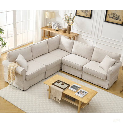 Ensemble de canapé modulaire modulaire convertible en forme de L 5 places - Accoudoirs roulés réversibles doux