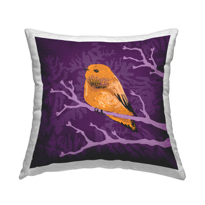 Vivid Bird Botanical Tree Branch Pattern Outdoor Printed Pillow by Verbrugge Watercolor