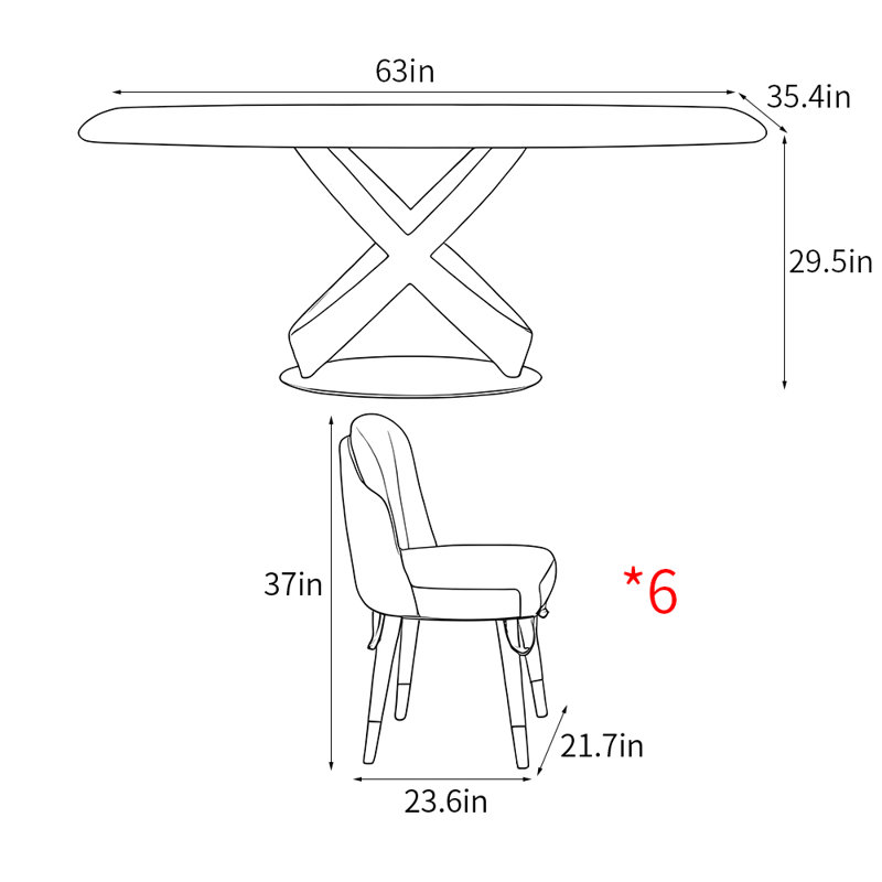 Ensemble de table de salle à manger rectangulaire de luxe de style italien, H 29,5 po x L 63 po x l 35,4 po