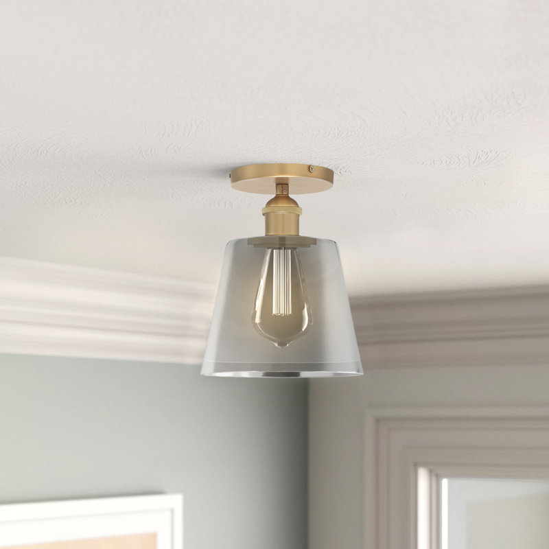 Plafonnier semi-encastré 1 lumière Annette, Laiton brossé / verre fumé, H 9 po x l 7,25 po x P 7,25 po