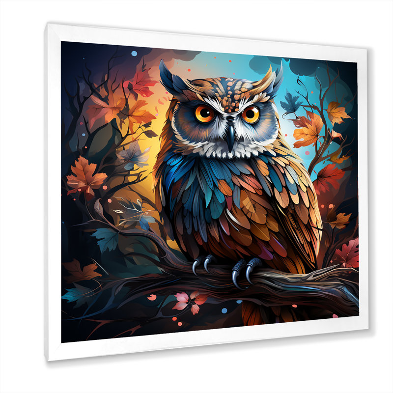 Mysterious Owl Forest I - Art mural hibou, Cadre photo blanc, H 16 po x l 16 po x P 1 po