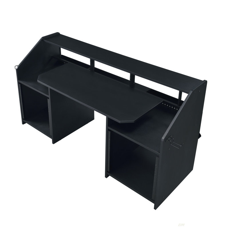 Bureau de musique avec support pour écouteurs (bureau), Noir