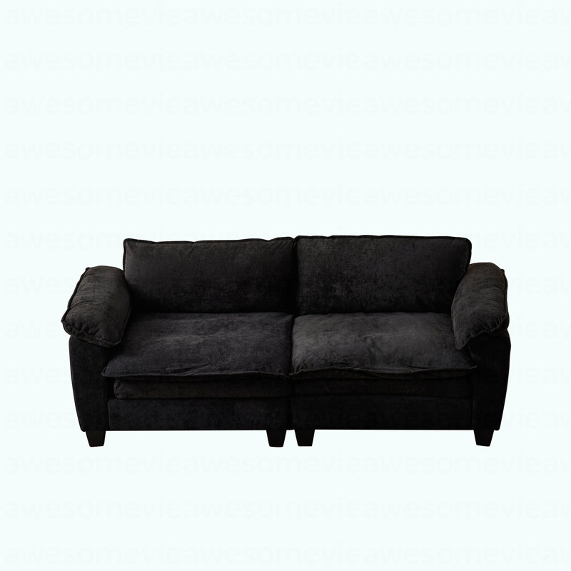 Grand canapé-lit de luxe avec causeuse en chenille noir Living Furniture, Noir
