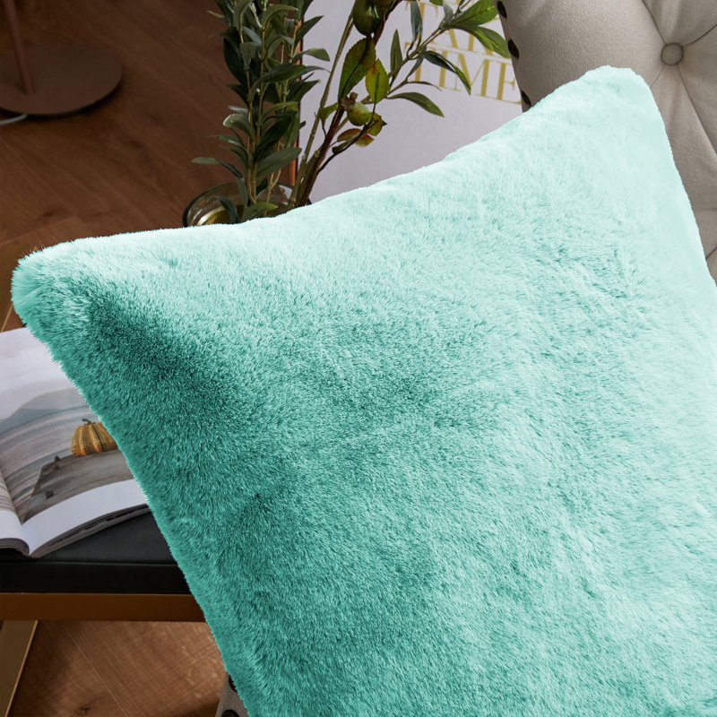 Heavy Faux Fur Throw Pillow Cover, Bleached Aqua, 20' H x 20' W