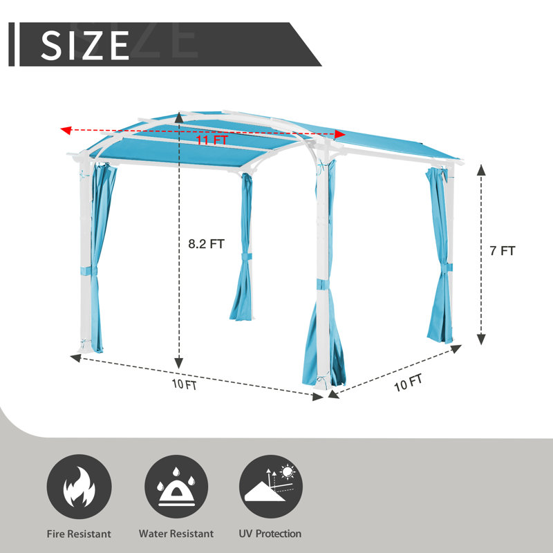 11 pi. L 11 pi. Pergola en métal avec auvent, Bleu