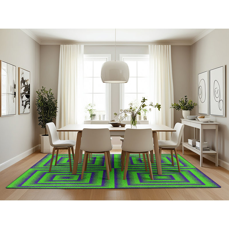 Tapis vert/noir tissé à la machine, Rectangle 7 pi x 10 pi