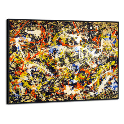 Framed Canvas Giclee Print Art Convergence by Jackson-Pollock Abstract Wall Art Home Decor(Black Colour Slim Frame,28"x40")