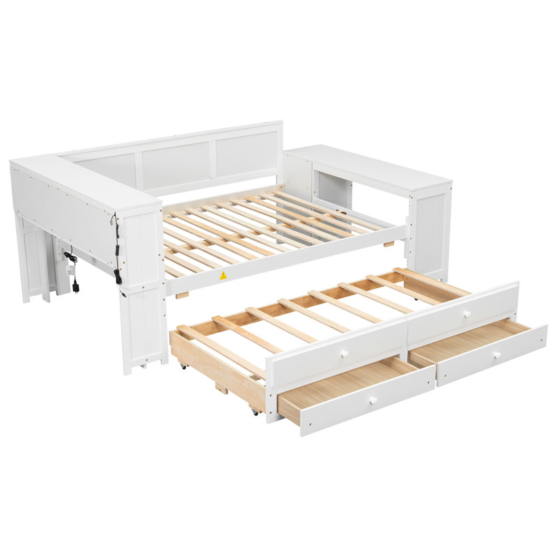 Daybed With Storage, LED Lighting, Desk,, White