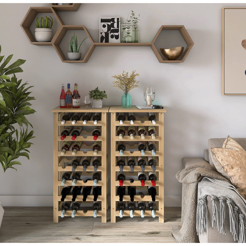 Coltan 28 Bottle Solid Wood Floor Wine Bottle Rack, Natural
