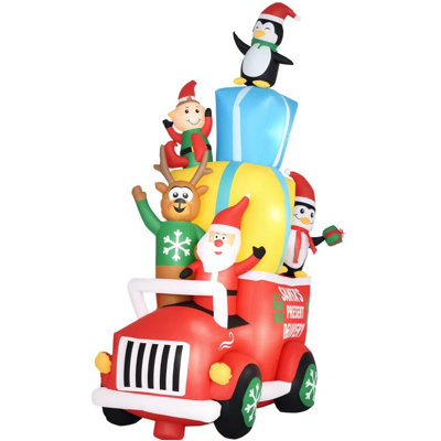 Large 9 Ft Inflatable Christmas Delivery Truck With Santa, Elf, Reindeer & Penguins | Led Lighted Outdoor Yard Decoration | Gift Idea