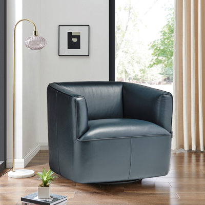 Dayahna 31'' Wide Genuine Leather Top Grain Leather Swivel Club Chair