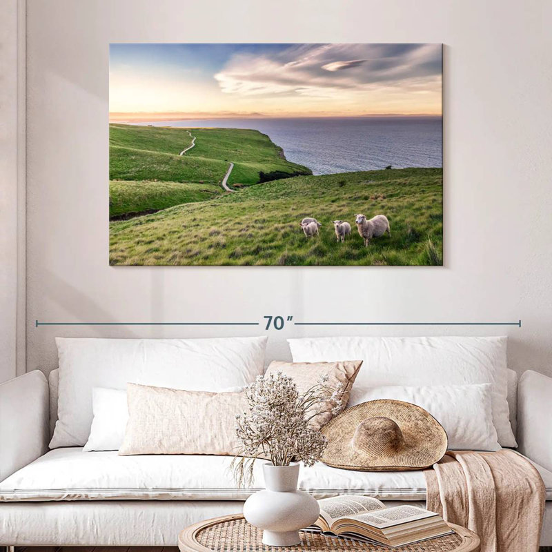 Gillard Sheep On Christchurch Cliff, H 32 po x l 48 po