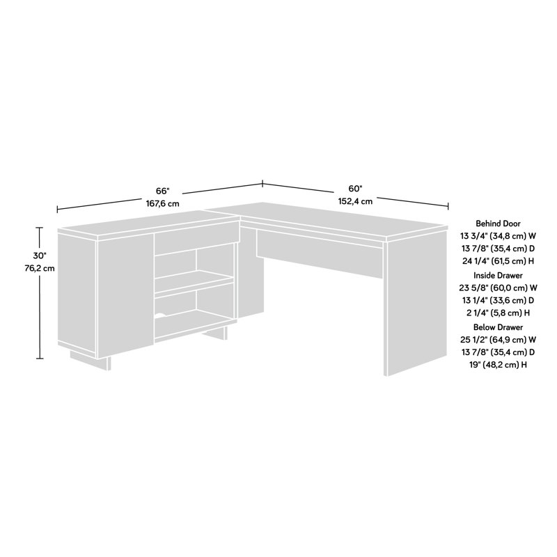 Brown Wood L-Shaped Corner Desk with Drawer and Filing Cabinet