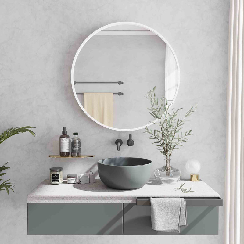 Ruo Metal Round Mirror, White