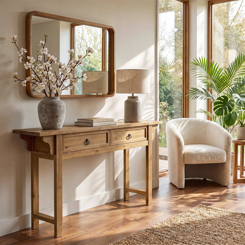 Console de 63 po de long avec 2 tiroirs de rangement, canapé de style campagnard pour couloir, vestibule, salon