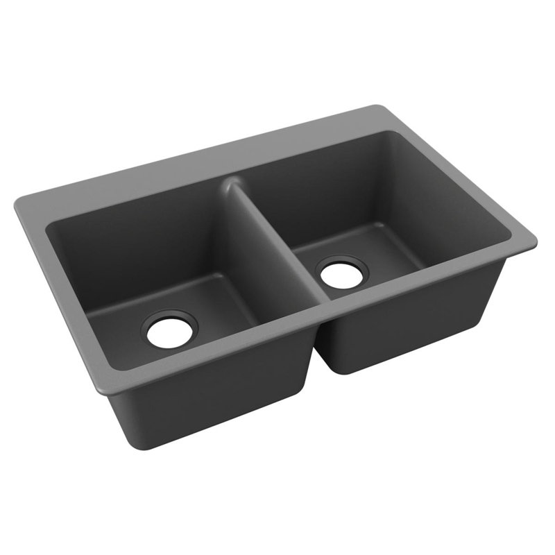 33" x 22" Double Basin Undermount Kitchen Sink with Accessories, Graphite