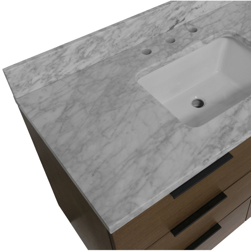 Mitchell 42'' Single Bathroom Vanity with Top, Walnut, Carrara Marble