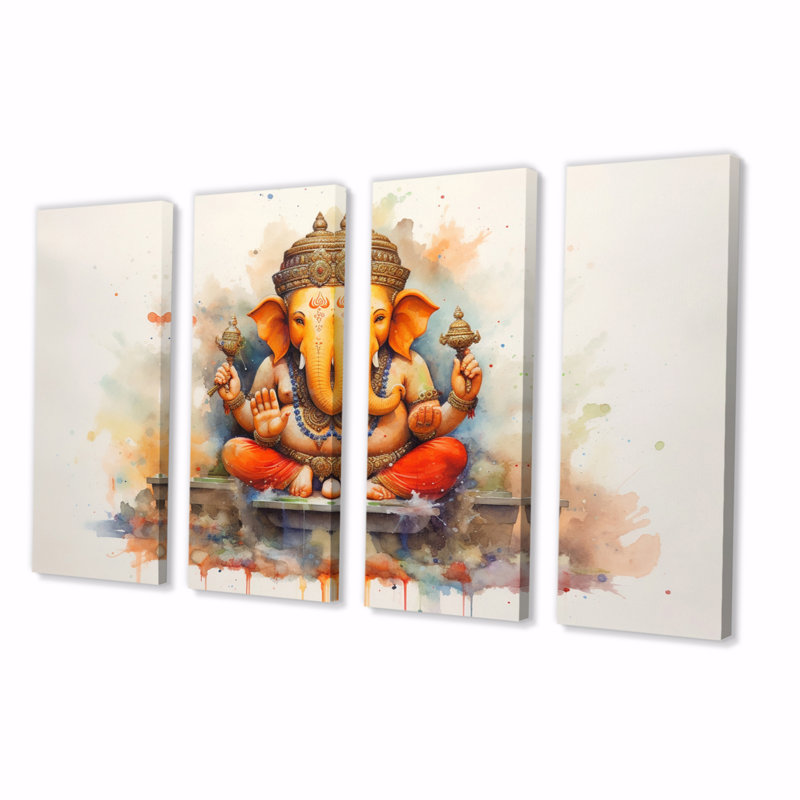 «Vibrant Hinduisim Elephant II», reproduction d'art sur toile - 4 panneaux