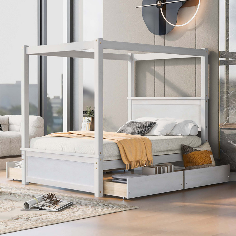 Dilyla Storage Canopy Bed, Gray, 1 Bed and 2 Side Cabinet Storage Shelf