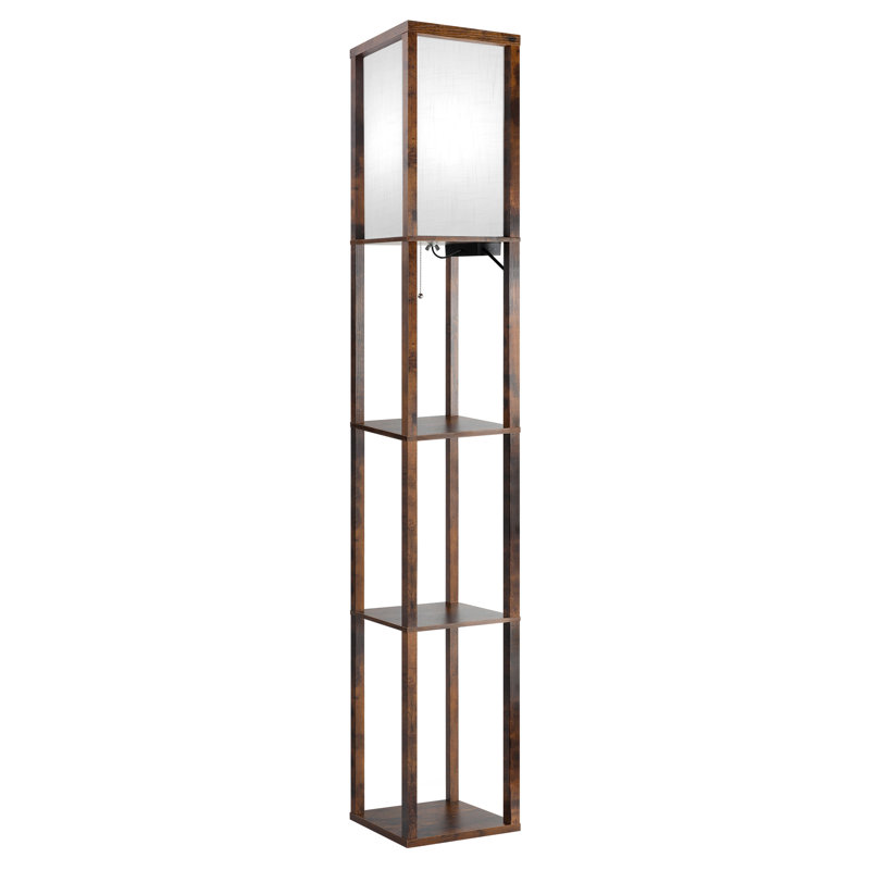 Jarold 63.7" Column Dimmable Floor Lamp with Shelves & Remote Control & USB Charging Station, Vintage