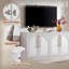 Armoire 62 po moderne en placage de bois de frêne arqué 62 po - Buffet et console multimédia avec poignées en laiton, noir / blanc-347267825