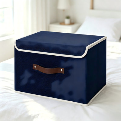 Blue Foldable Fabric Storage Box, Portable Handle, Large Capacity, Suitable For Everyday Household Storage, Four-Piece Set.