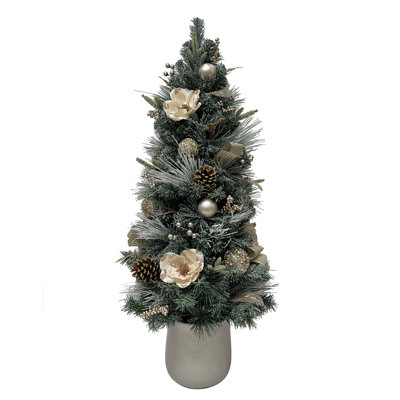 Sapin de Noël en pot pré-décoré de couleur or champagne de 48 pouces