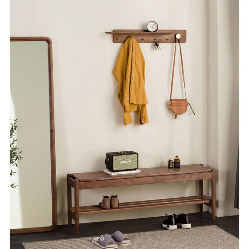 Banc à chaussures scandinave minimaliste en bois massif pour hall d'entrée