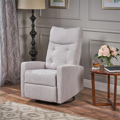 Petit fauteuil inclinable à bascule pivotant contemporain FlowLuxe, tissu gris doux rembourré