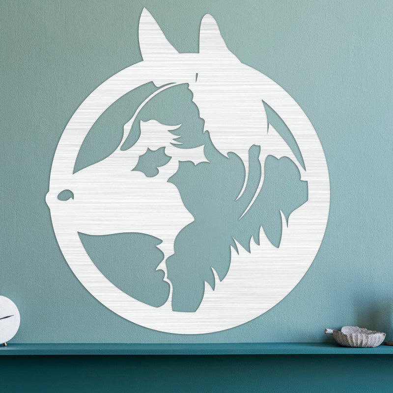 Décoration murale en forme de cercle avec loup - ACM, H 46 po x l 40 po x P 0,25 po, Argent