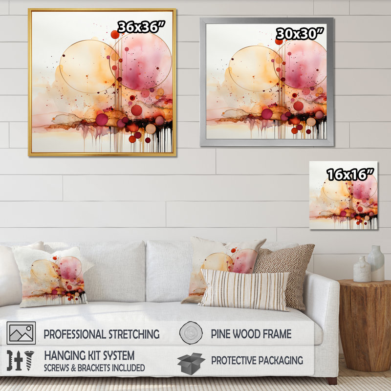 Synchro Elegance Retro Rose Gold Watercolor - Modern Geometric Wall Art Living Room, H 24 po x l 24 po x P 1 po