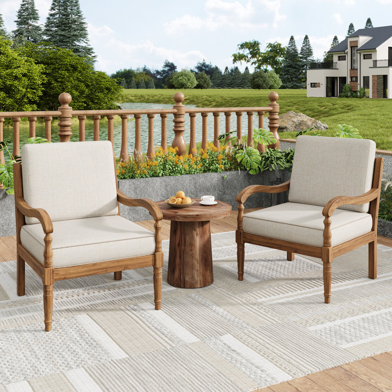 Chaise longue de patio en bois d'acacia avec coussins amovibles Gobnait