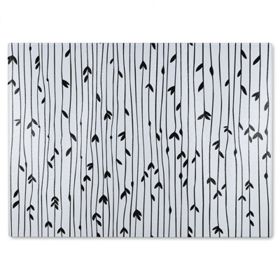 Sketchy Leaves Scattered  Glass Chopping Board