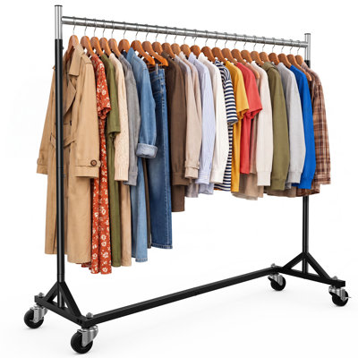 360lbs Commercial Z Base Garment Rack Heavy Duty Clothing Rack Height Adjustable Rolling Clothes Rack for Hanging Clothes Racks on Wheels Portable Z Rack Chrome Finish