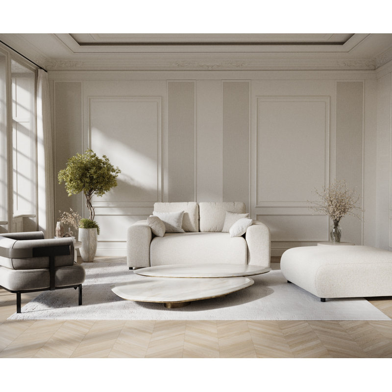 Two-seater square arms loveseat sofa, Cream