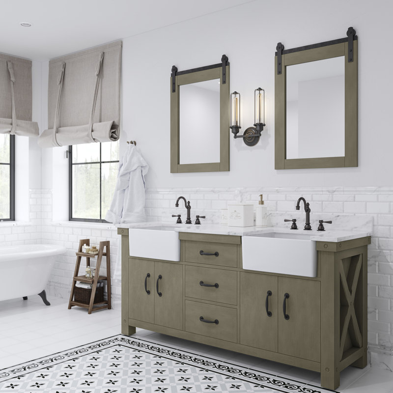 Paisley 72" Carrara White Marble Countertop Bath Vanity in Grizzle Gray with Faucet and Mirror