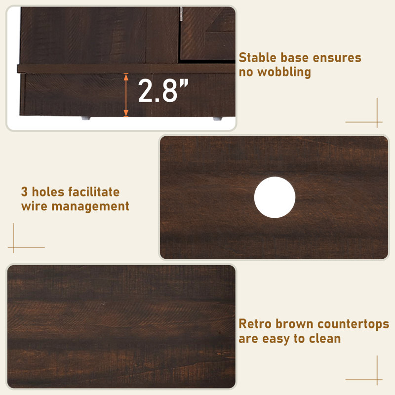Zev Storage Credenza with Fireplace Included, 31.5" H x 70.8" W x 13.8" D, Walnut