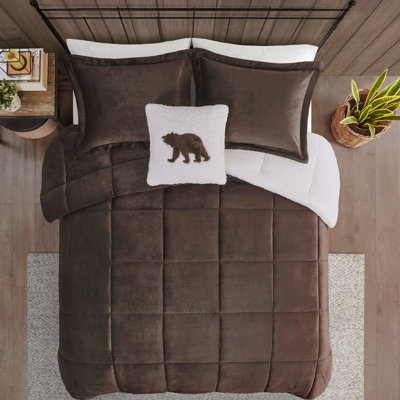 Cozy King Comforter - To Reverse Fabric 20"w X 36"l Shams, 18"w 18"l Pillow Relaxing Feel Brown Fill And Stylish