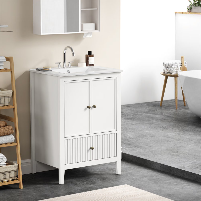 Ensemble de meuble-lavabo 24 po avec lavabo, meuble-lavabo avec portes et tiroirs, meuble-lavabo moderne avec surface peinte, blanc