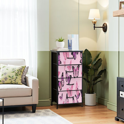 Commode pour commode de chambre à coucher pour placard rose avec des dessins de papillons à texture répétée pour les commodes et les commodes en tissu