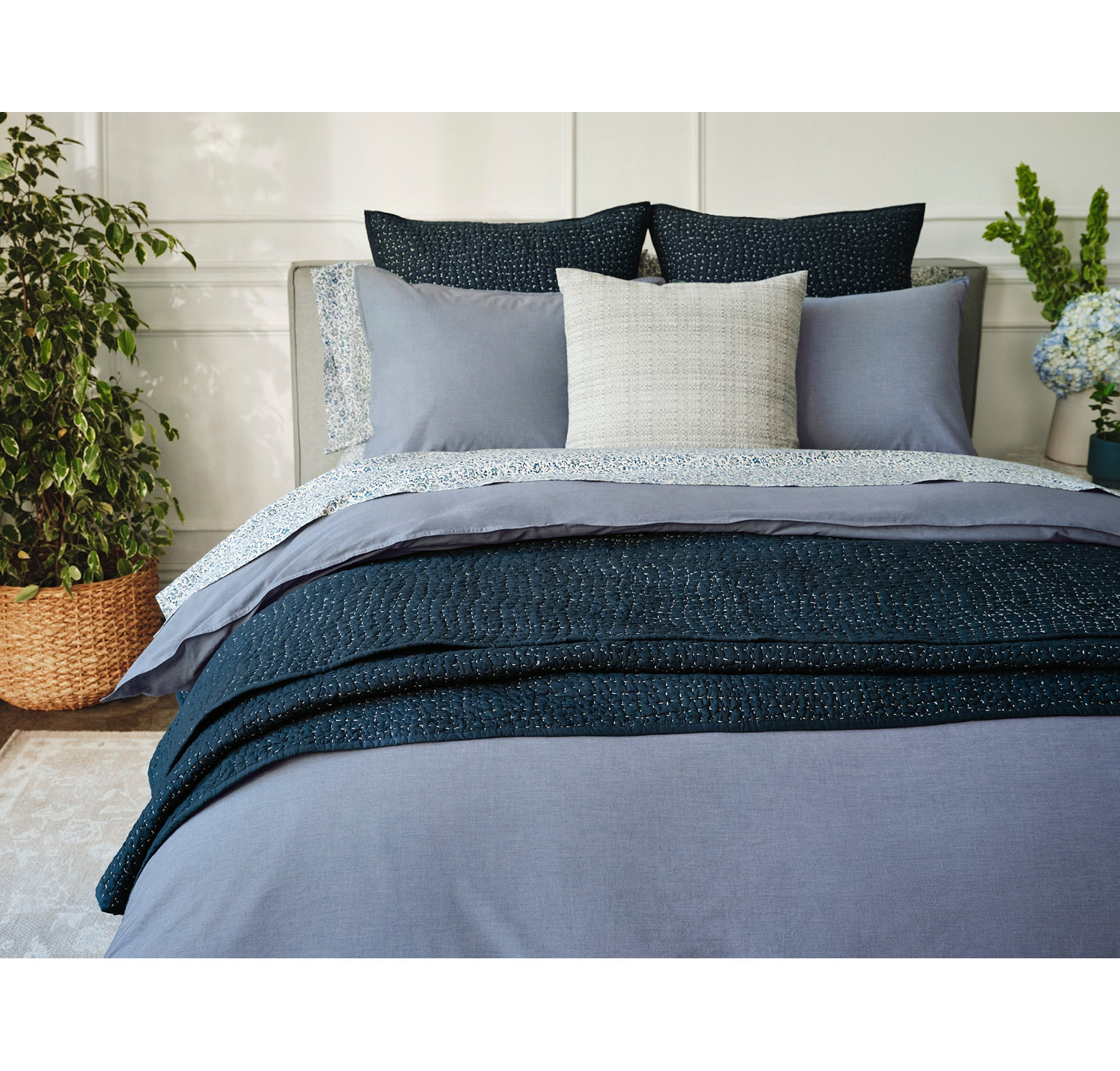 Organic Cotton Percale Duvet Cover, King/Cal King Duvet Cover, Indigo Chambray