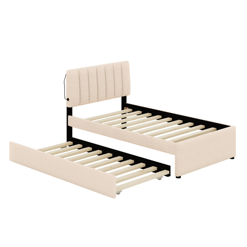 Lit en molleton contemporain avec lit gigogne escamotable , Beige